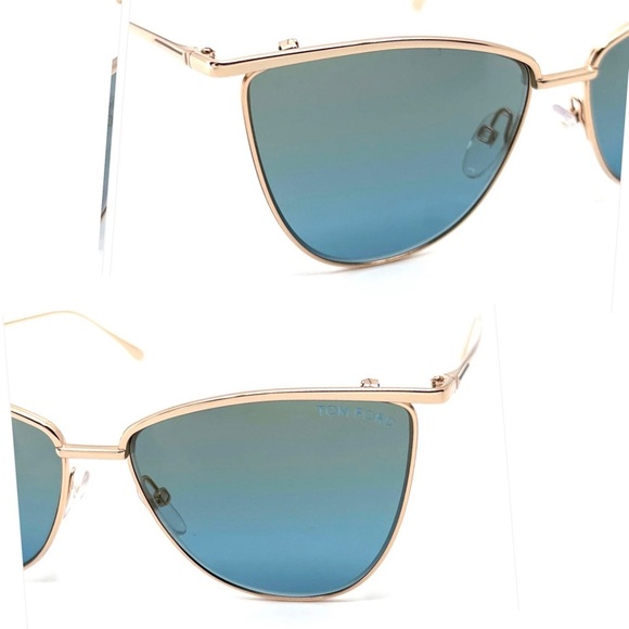 TOM FORD Veronica Cat-eye Semi Mirrored Sunglasses Gold Frame TF684 28W NEW - Picture 7 of 16